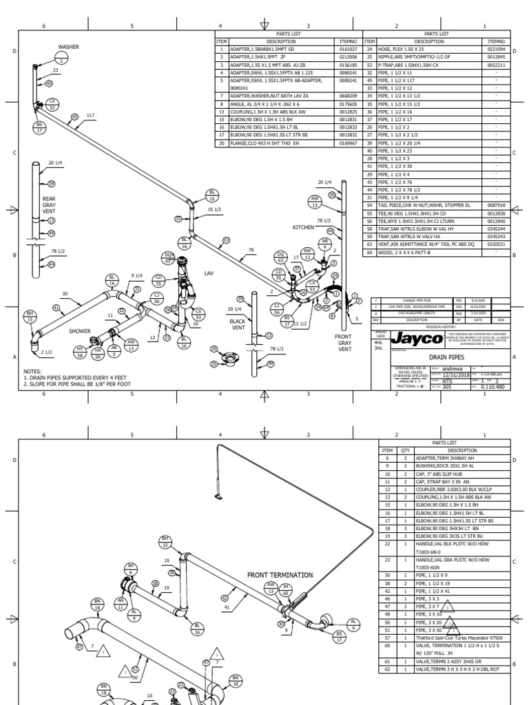 Drain Pipe Parts List and Specifications | PDF