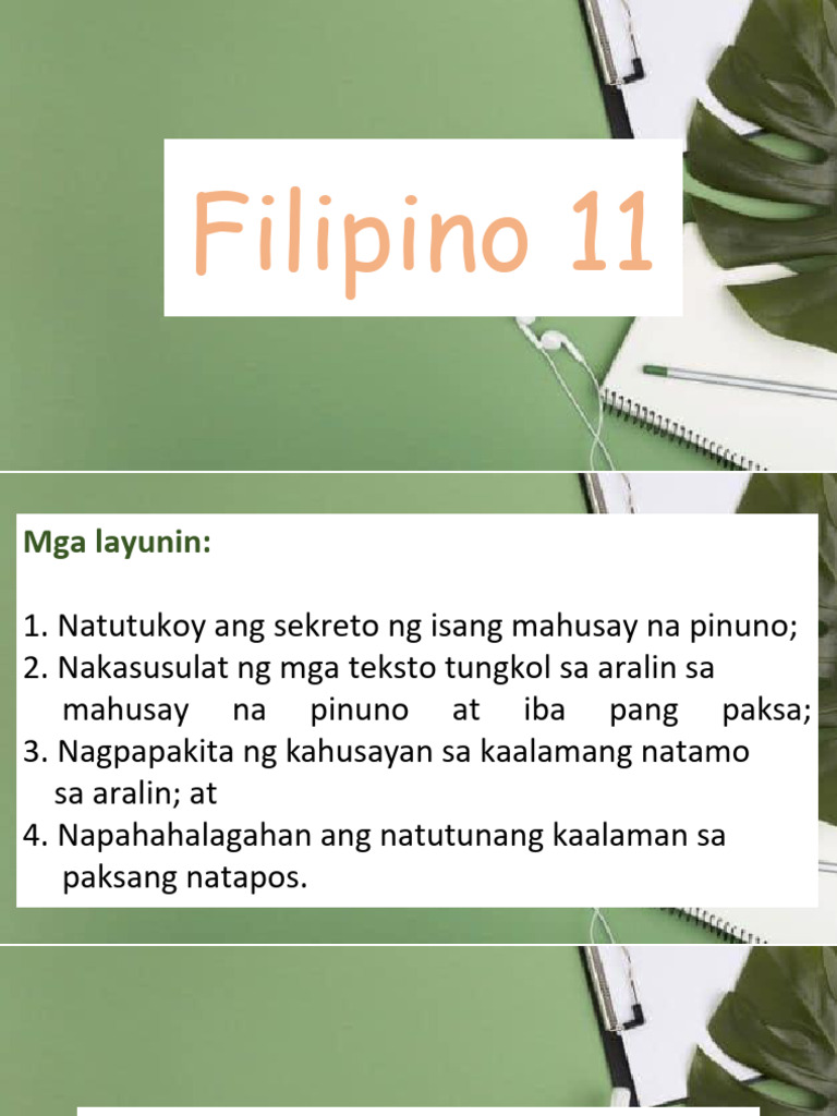 0 2q 1sem Filipino 11 L 7 Mahusay Na Pinuno Mag Aaral | PDF