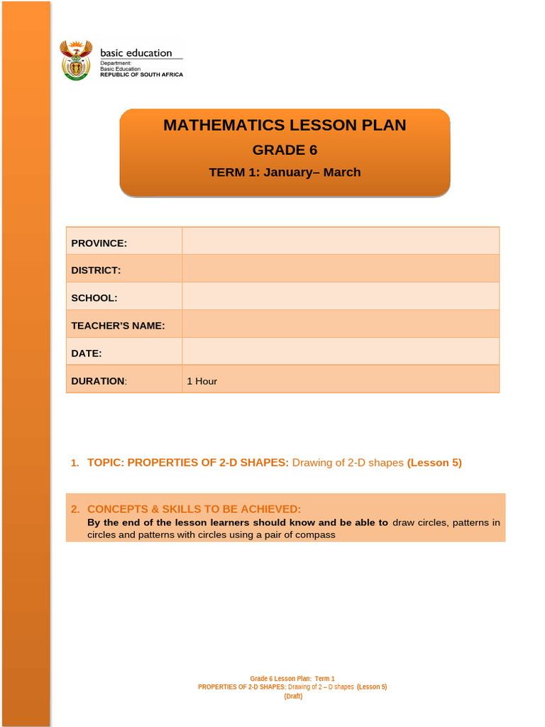 Grade 6 Term1 Properties of 2-D Shapes Lesson 5 | PDF | Shape | Lesson Plan