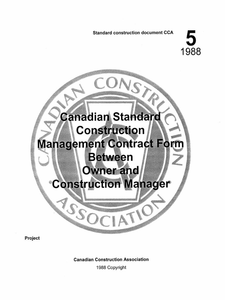 Cca 5 1988 Canadian Standard Construction Management Contract Form