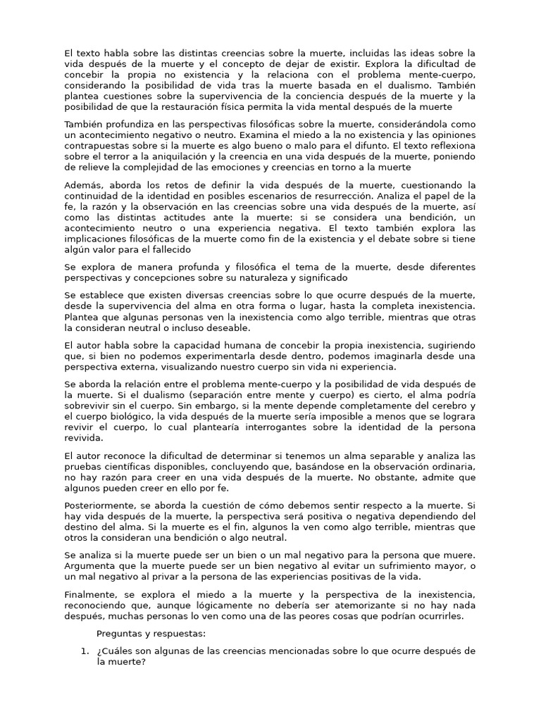 Creencias y Filosofía de la Muerte | PDF | Muerte | Filosofía de la mente