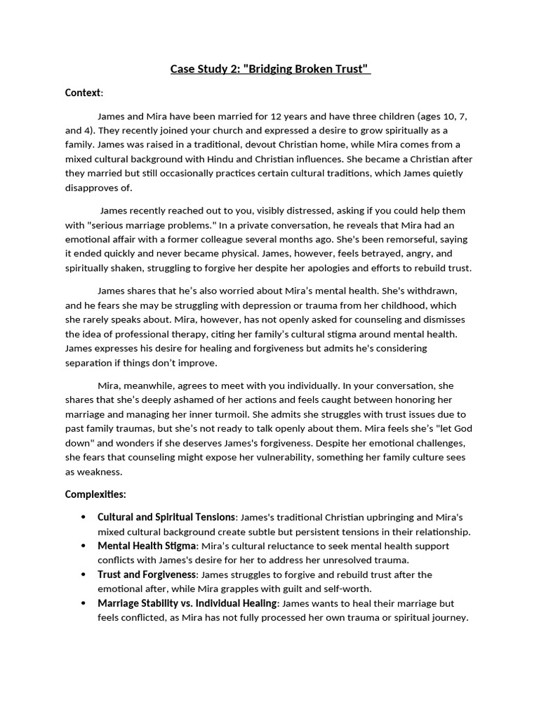 Pastoral Ministries 1 Case Study 2 | PDF | Forgiveness | Psychological ...