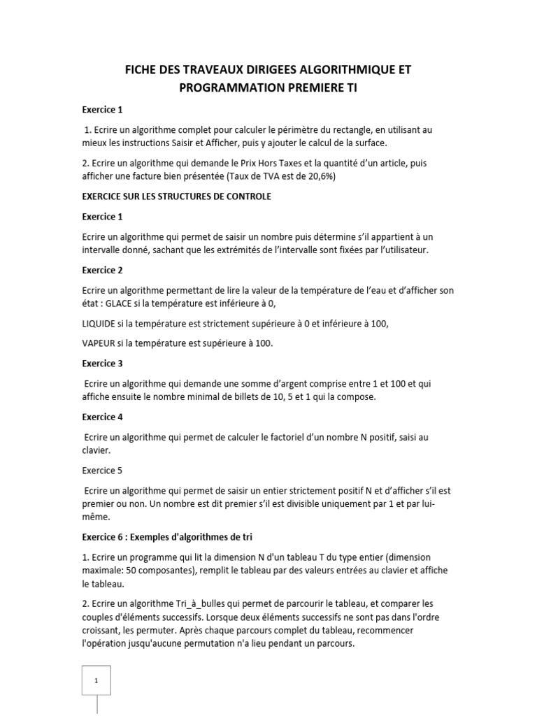 Algorithmes de programmation et exercices | PDF | Mathématiques