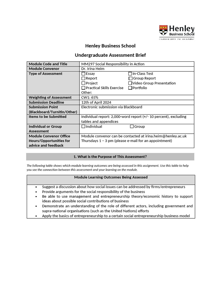 Assessment Brief MM298 Individual Report | PDF | Thought | Theory