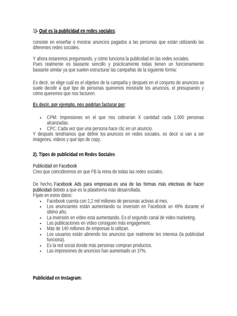 Publicidad en Redes Sociales | PDF | Marketing | Publicidad
