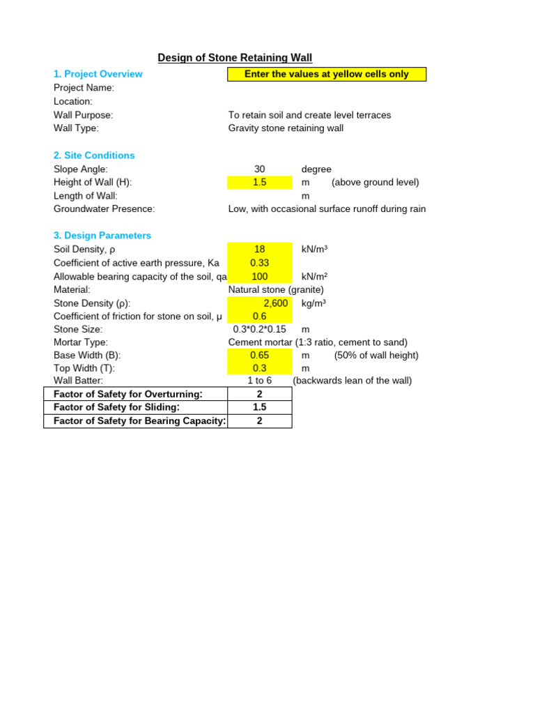 Stone Retaining Wall Design Guide | PDF | Density | Civil Engineering