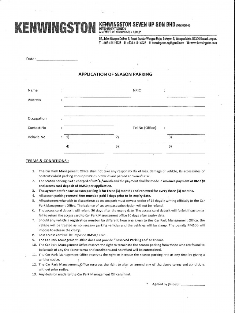 Season Car Park New Apply Form | PDF