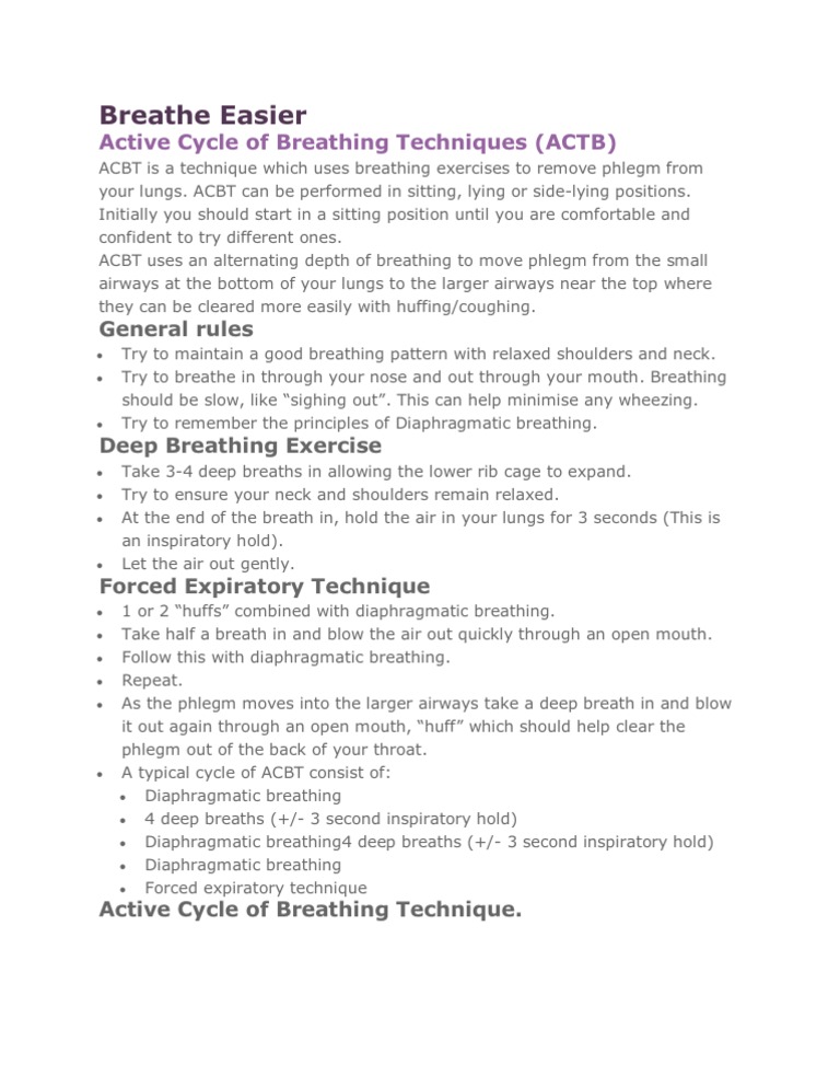 ACBT Breathing Techniques Overview | PDF | Wellness