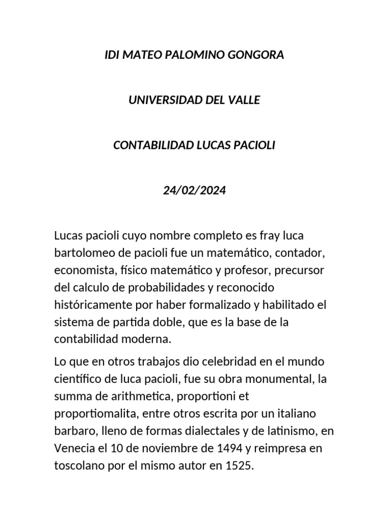 Lucas Pacioli y la Contabilidad Moderna | PDF | Historia