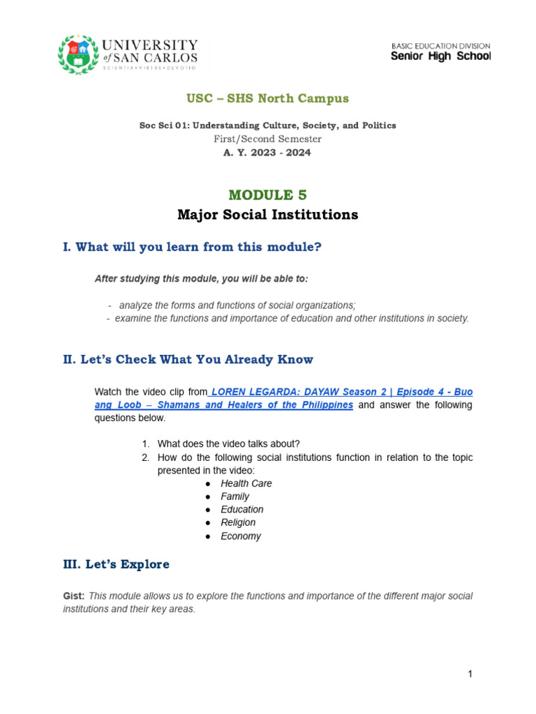 Module+5 SY+2023-2024 | PDF | Socialization | Institution
