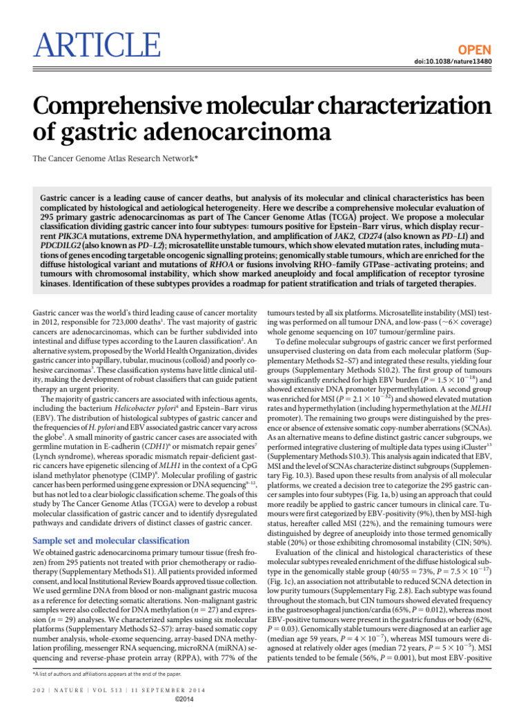 Molecular Subtypes of Gastric Adenocarcinoma | PDF | Cancer | Neoplasms
