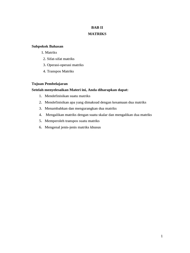 Pengenalan dan Operasi Matriks | PDF | Metode & Bahan Ajar
