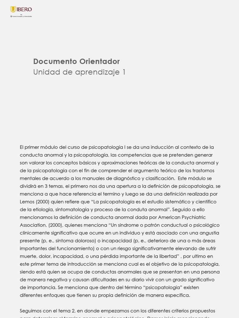 Introducción a la Psicopatología I | PDF | Manual Diagnóstico y ...