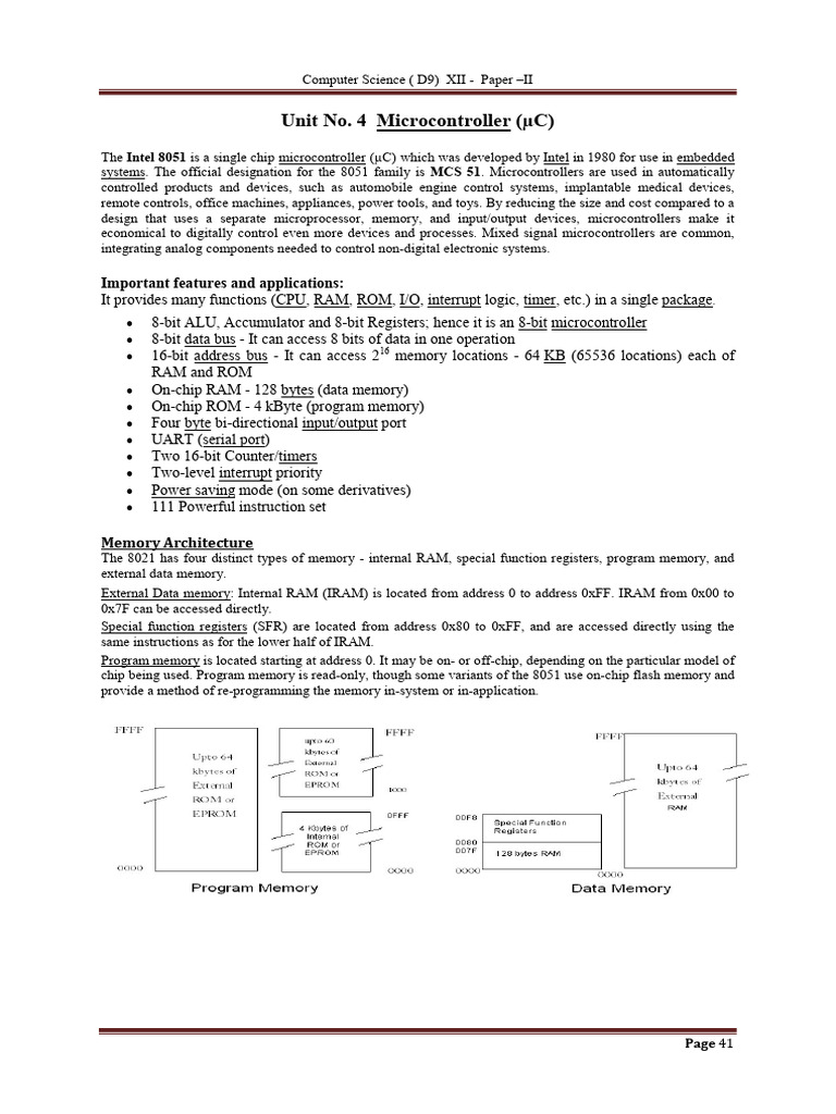 Unit No. 4 Microcontroller ( C) : Important Features and Applications ...