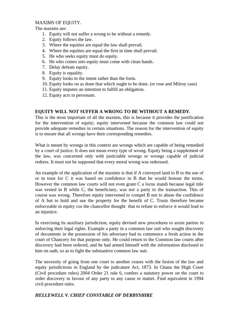 Maxims of Equity | PDF | Concurrent Estate | Mortgage Law