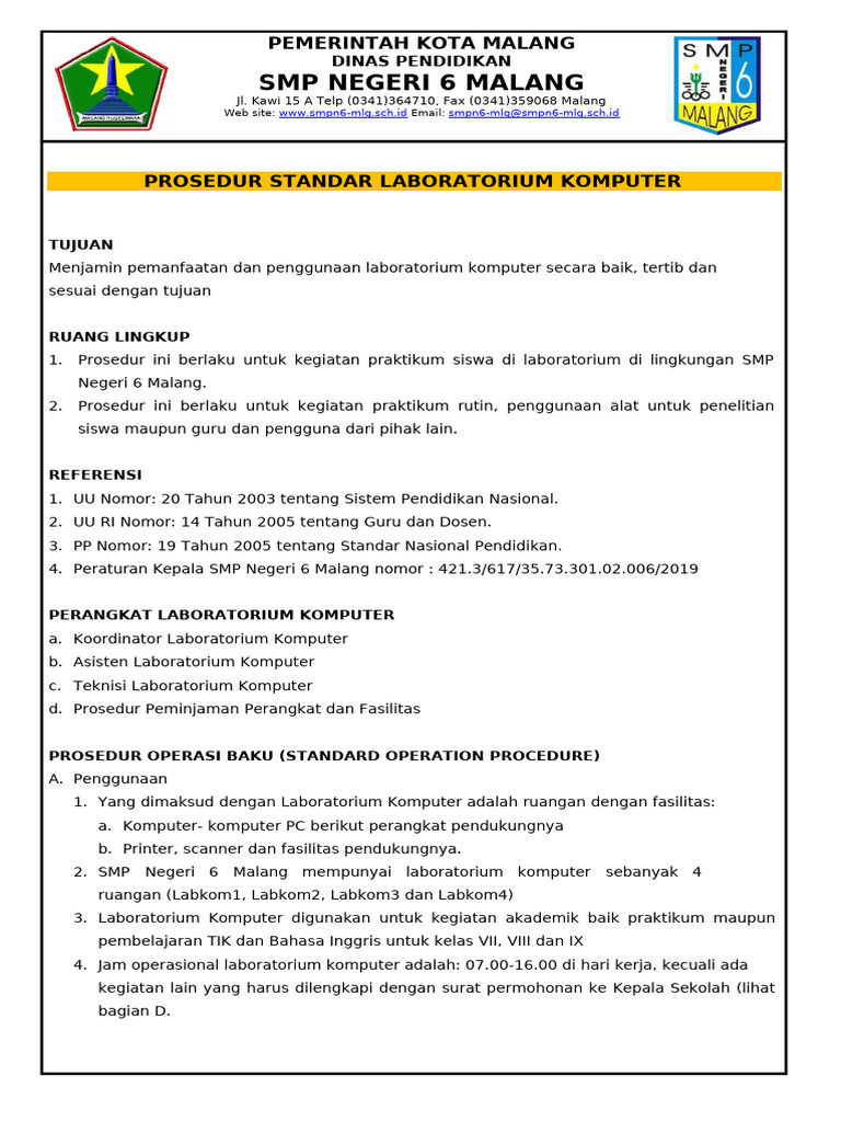 SOP Laboratorium Komputer SMPN 6 Malang | PDF | Komputer | Teknologi ...