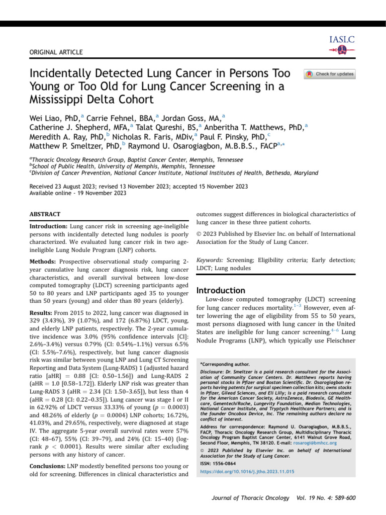 Lung Cancer Risk in Age-Ineligible Patients | PDF | Lung Cancer | Ct Scan