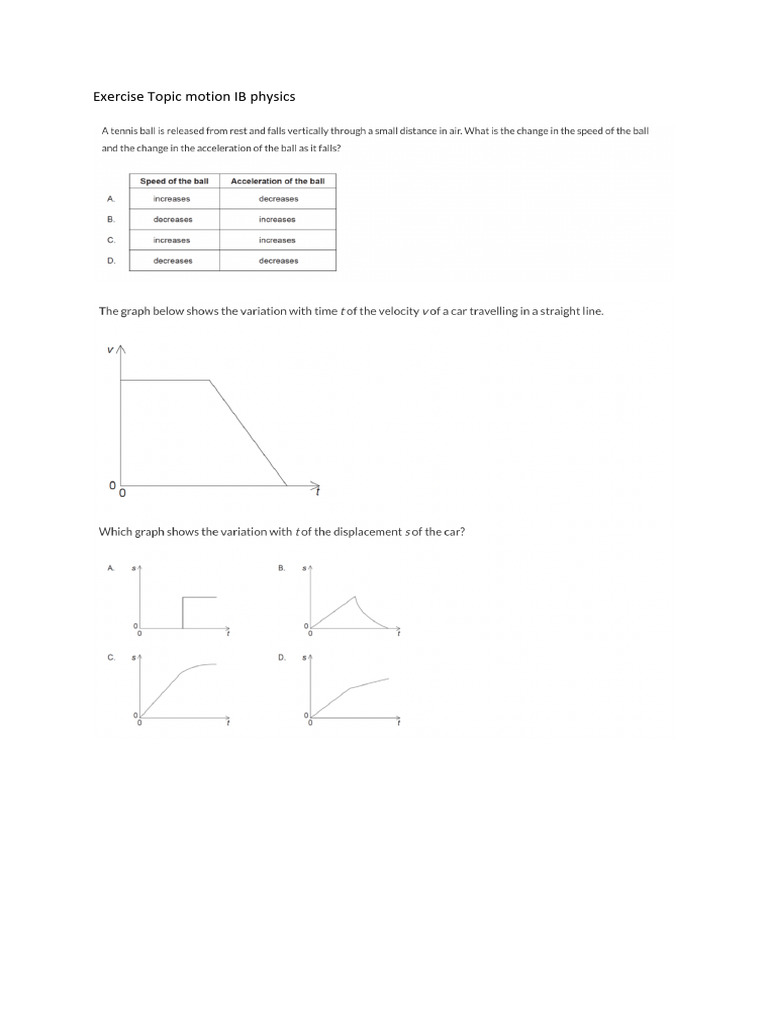 Exercise Topic Motion IB Physics | PDF