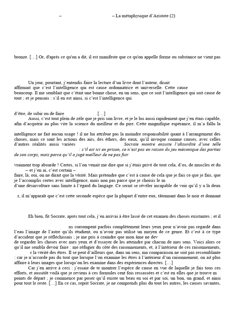 Métaphysique : Aristote et Platon analysés | PDF | Noûs | Métaphysique