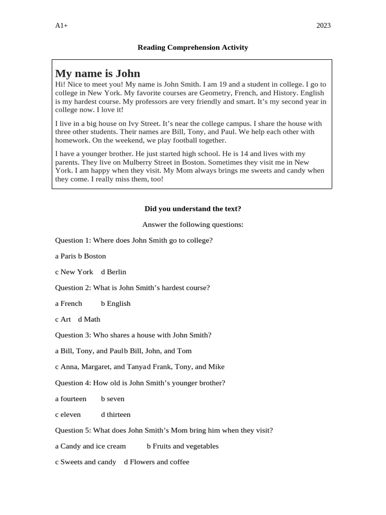 Reading Comprehension Activity | PDF | Social Science