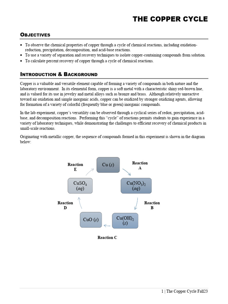 CHM 111 Copper Cycle Fall23 | PDF | Precipitation (Chemistry) | Redox