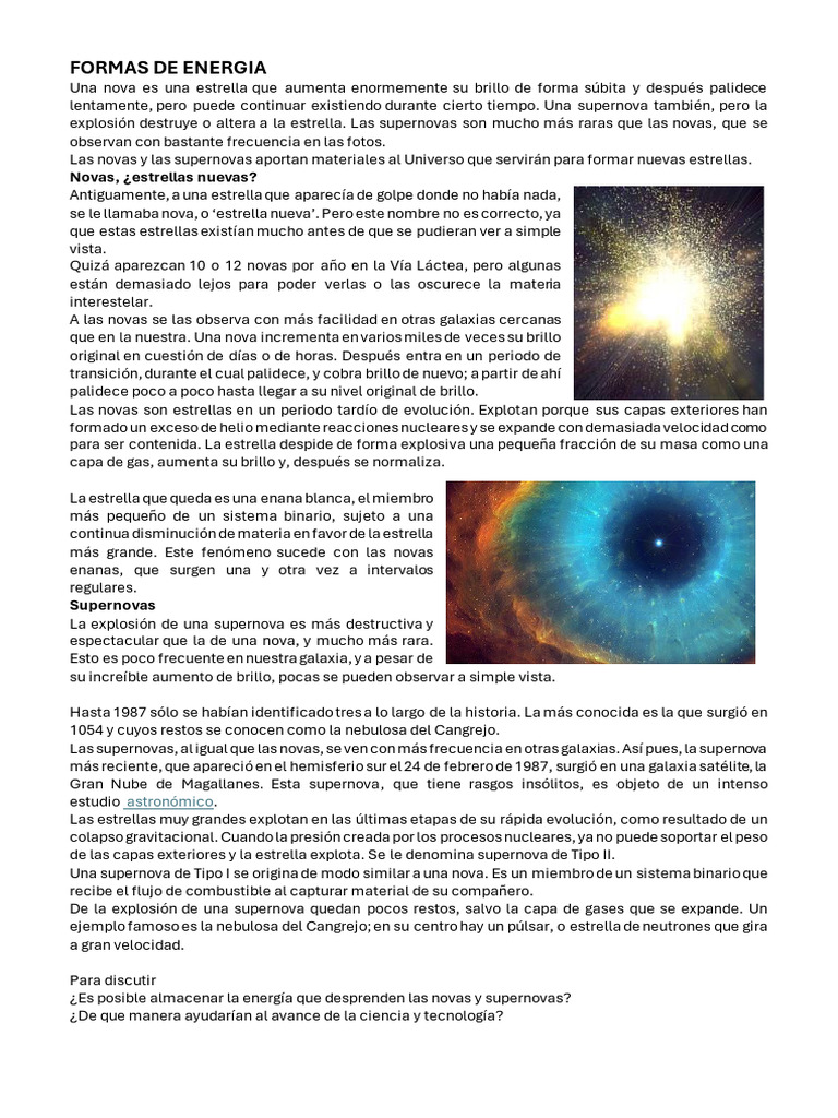 Formas de Energia | PDF | Supernova | Estrellas