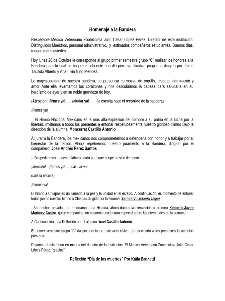 Homenaje a la Bandera y Reflexión Cívica | PDF | México