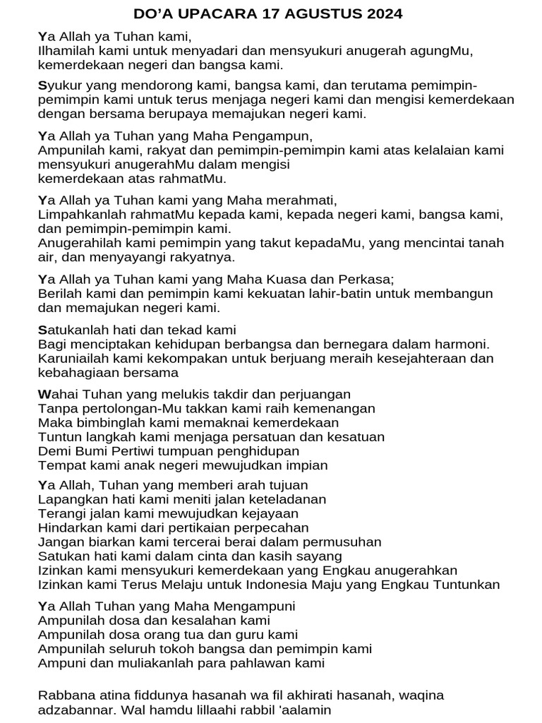 Doa Upacara Kemerdekaan 2024 Pdf Kajian Bahasa Asing