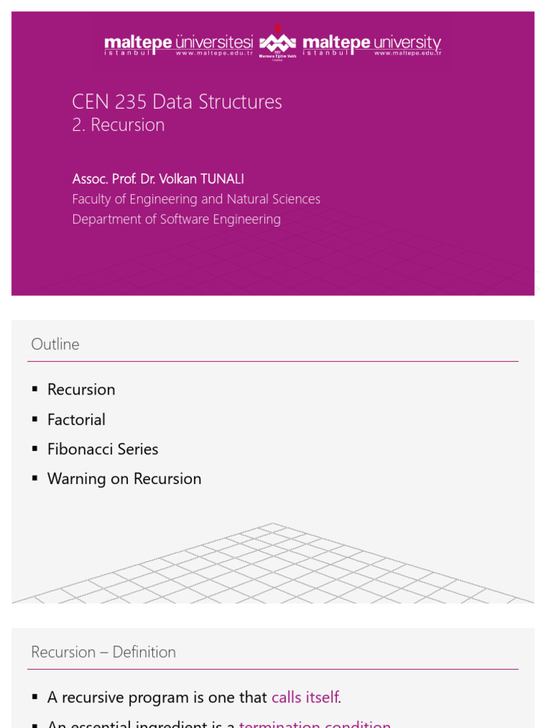 CEN 235 2. Recursion | PDF | Control Flow | Algorithms And Data Structures