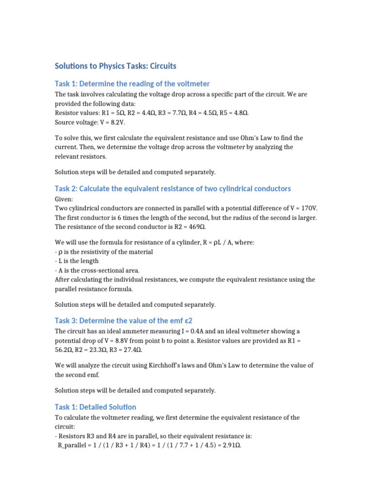 Solutions To Physics Tasks | PDF | Voltage | Electrical Resistance And ...