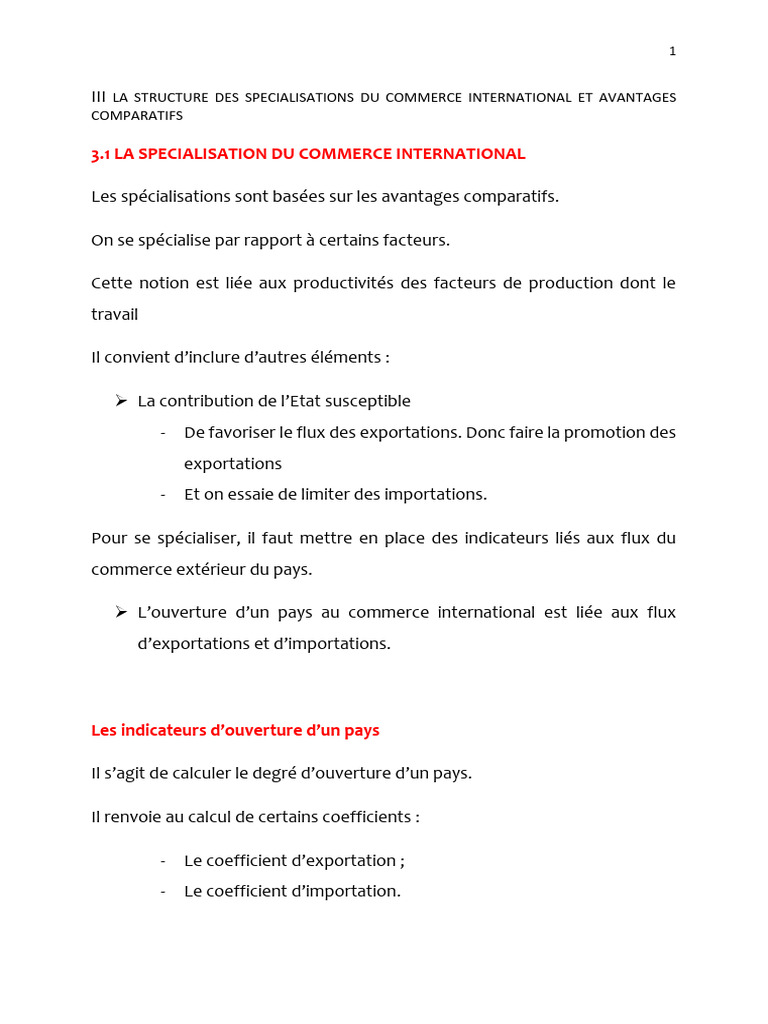 Spécialisation et Échanges dans le Commerce International | PDF ...