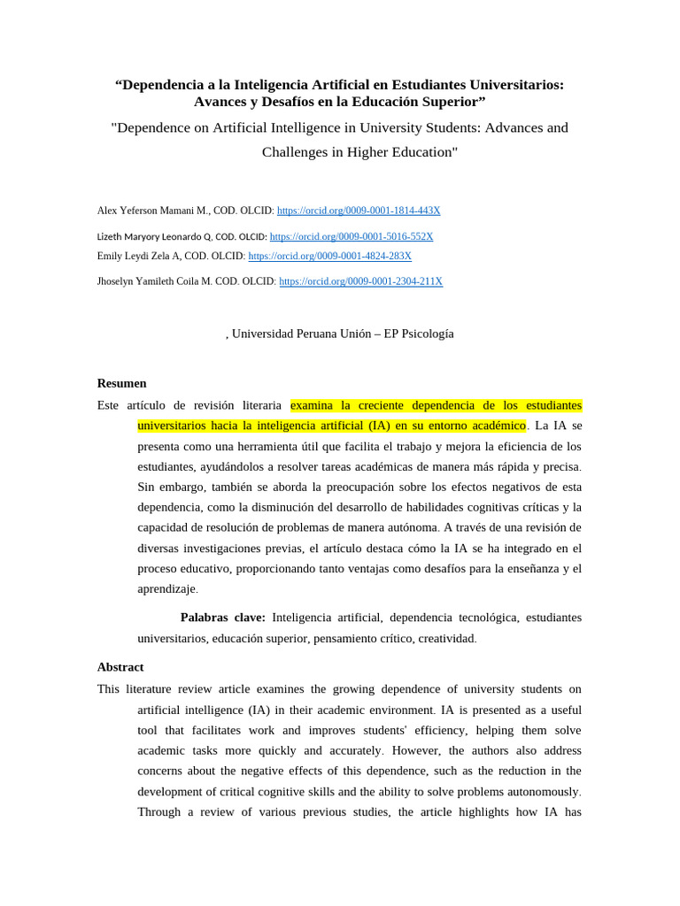 Dependencia de IA en Estudiantes Universitarios | PDF | Inteligencia ...