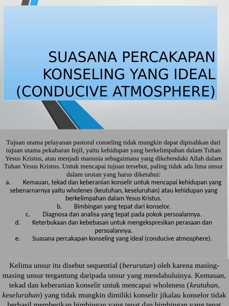 Suasana Percakapan Konseling Yang Ideal (Conducive Atmosphere | PDF ...