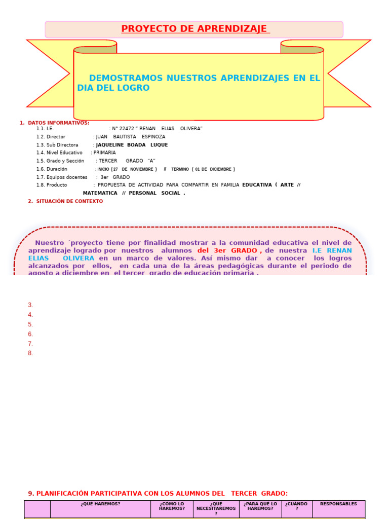 Proyecto de Aprendizaje Tercer Grado | PDF | Aprendizaje | Evaluación