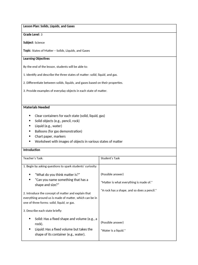 Lesson Plan in Science | PDF | Gases | Liquids
