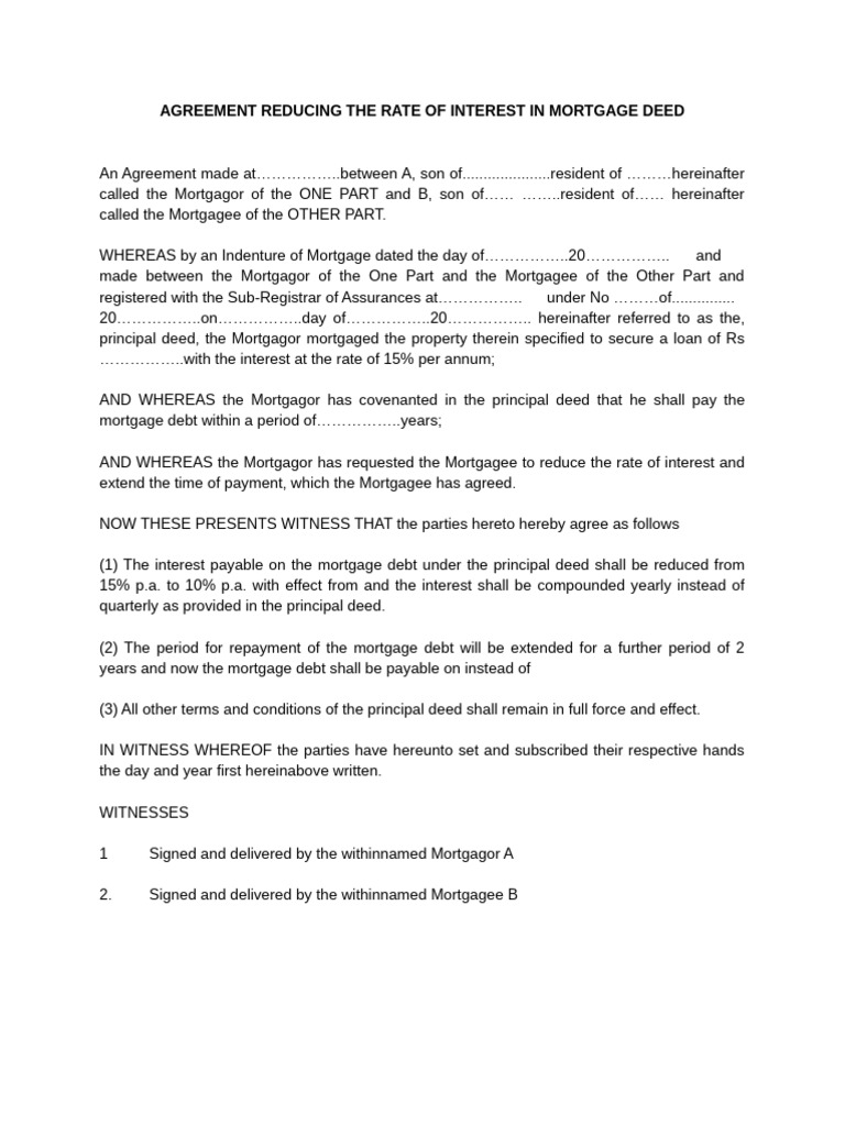 Mortgage Interest Rate Reduction Agreement | PDF