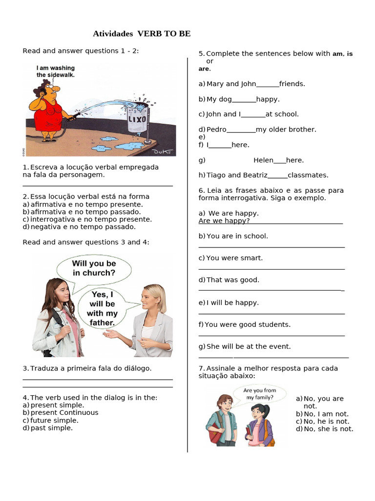 Atividades sobre o Verbo To Be no Passado | PDF | Linguistic Typology ...