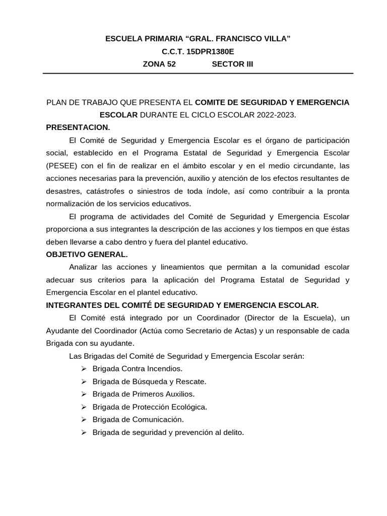 MONICA Plan de Seguridad y Emergencia | PDF | Primeros auxilios ...