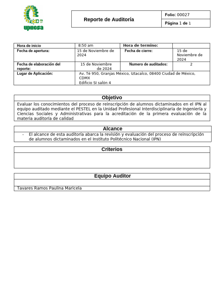 Reporte de Auditoría | PDF