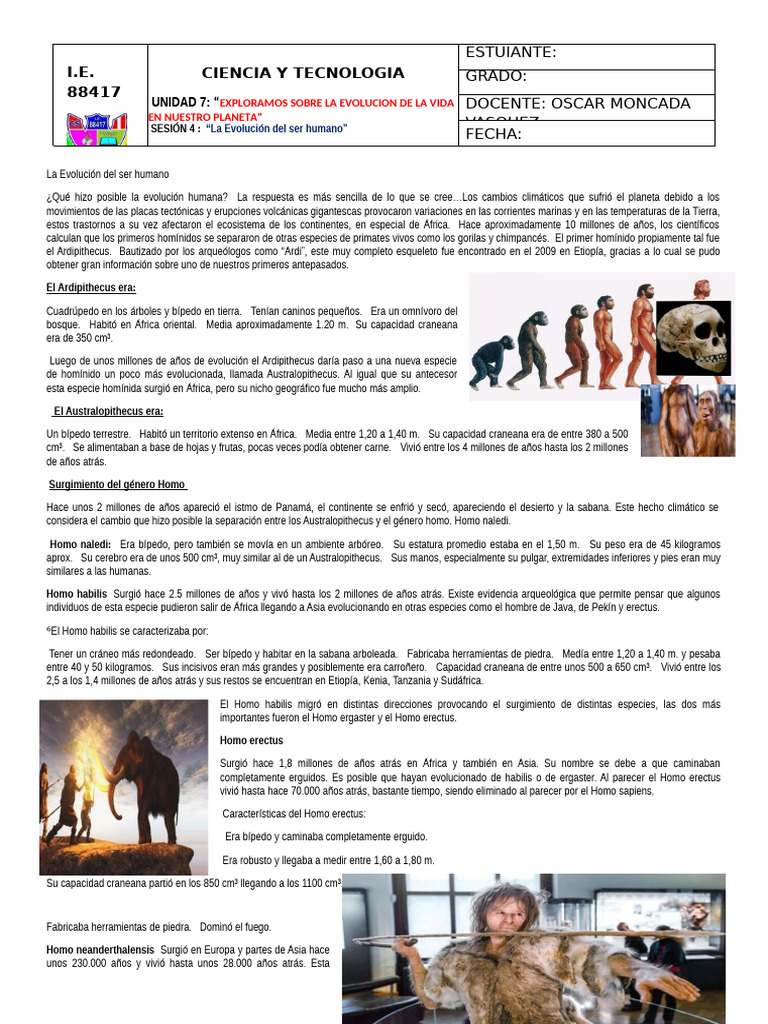 Evolución del Ser Humano en la Tierra | PDF | Homo | Evolución humana