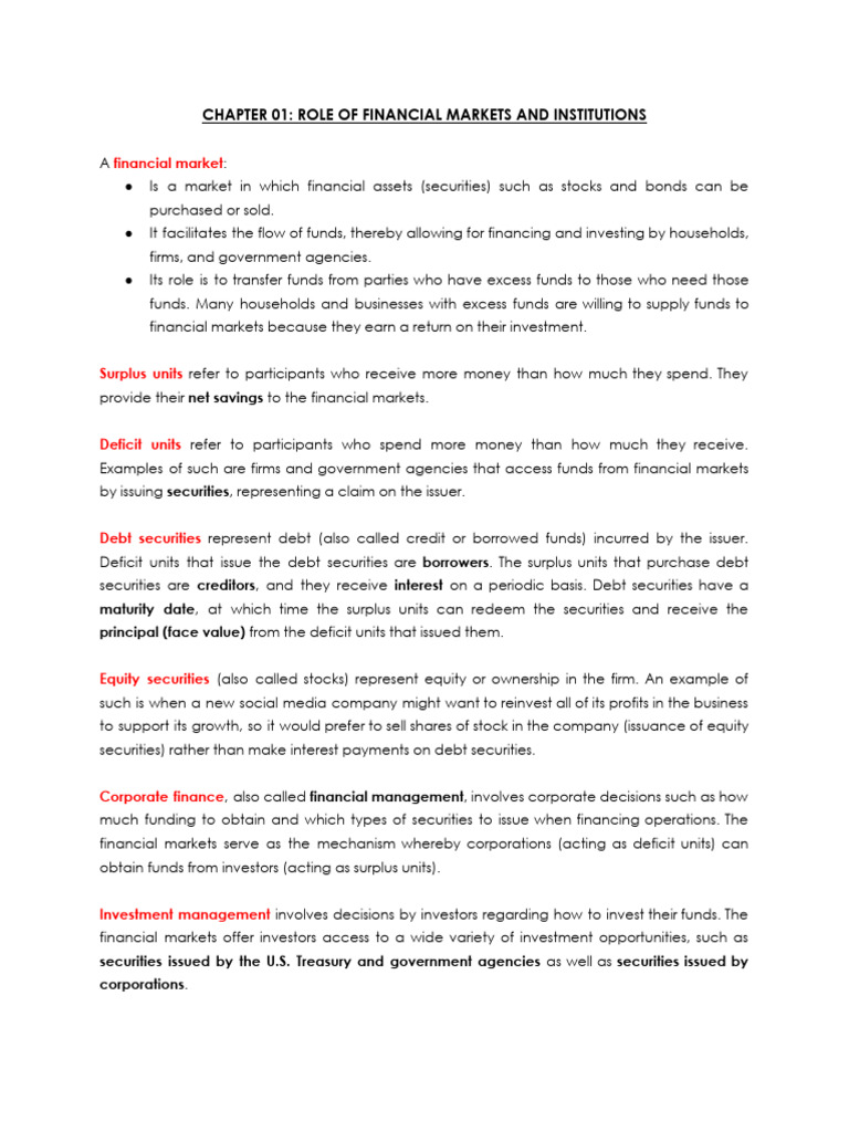 Role of Financial Markets and Institutions | PDF | Securities (Finance ...