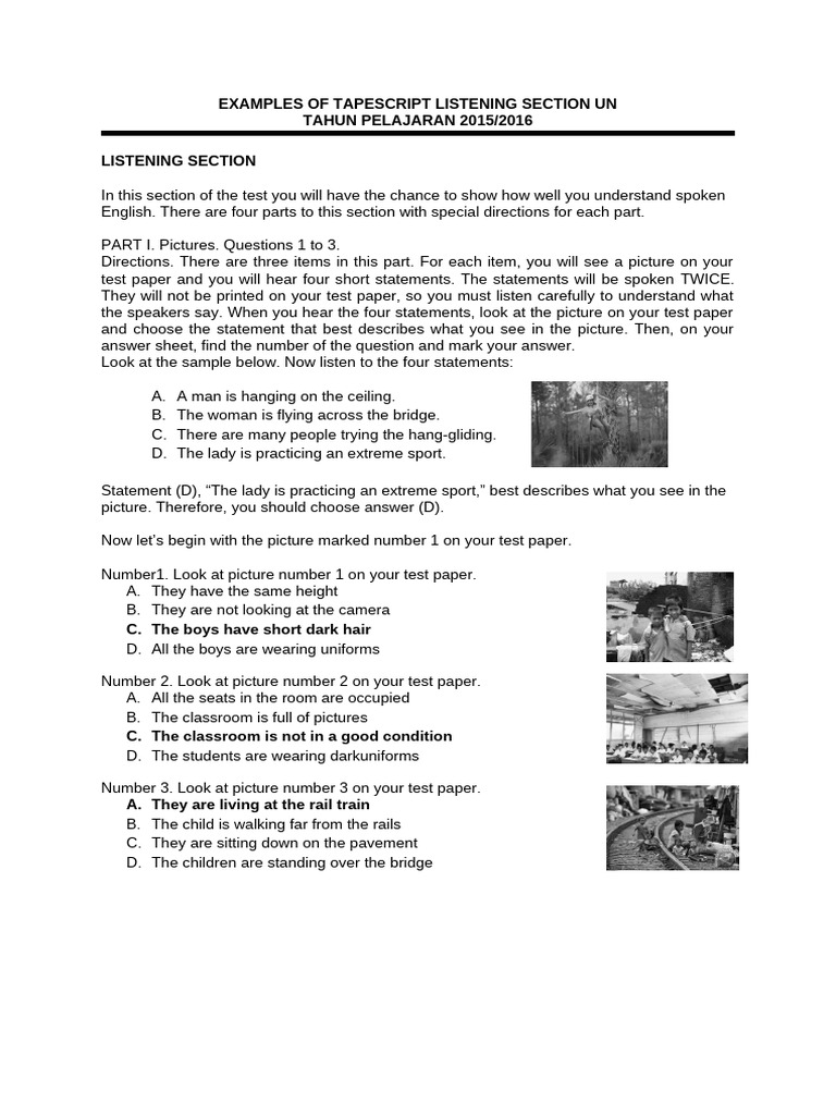 Tapescript Listening Test Examples | PDF