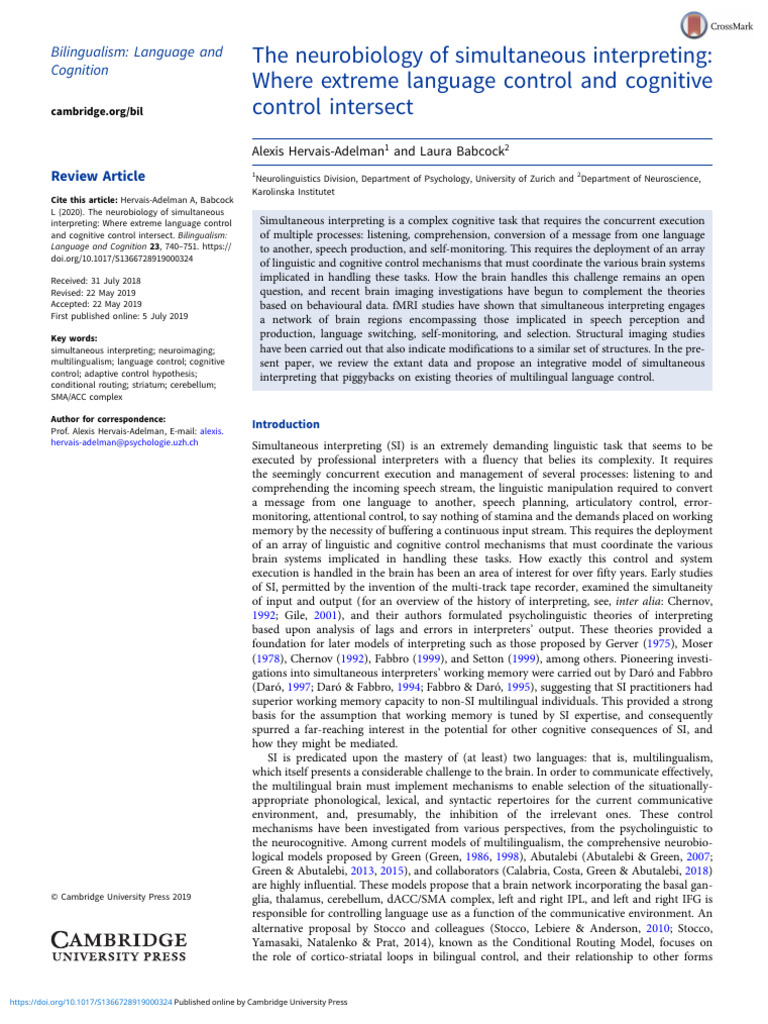 The neurobiology of simultaneous interpreting: Where extreme language ...