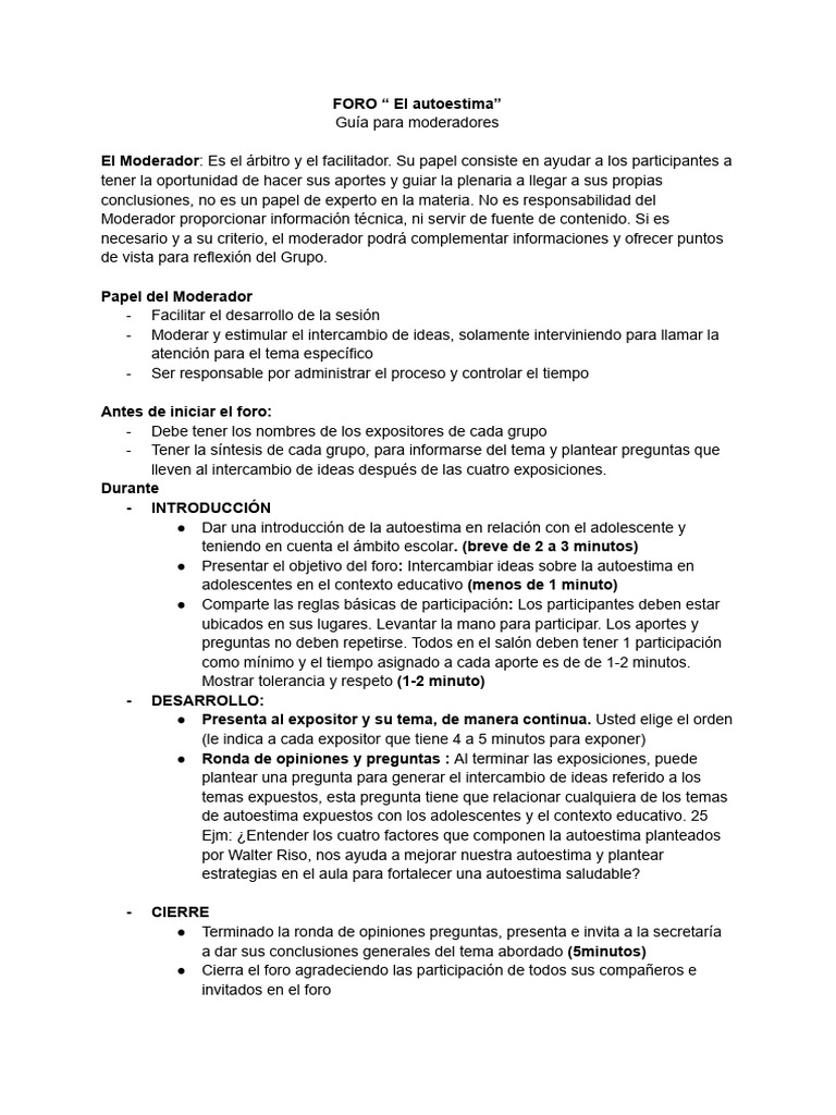 Guia Del Moderador | PDF | Autoestima