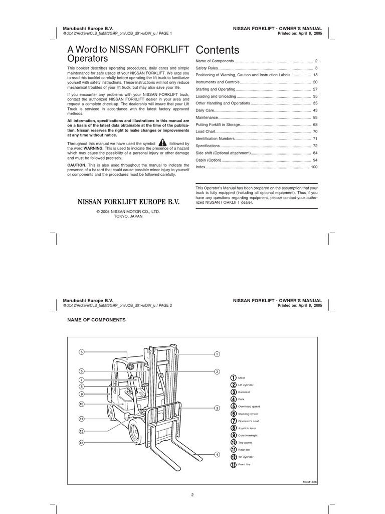 Forklift Owner's Manual Forklift Elevator