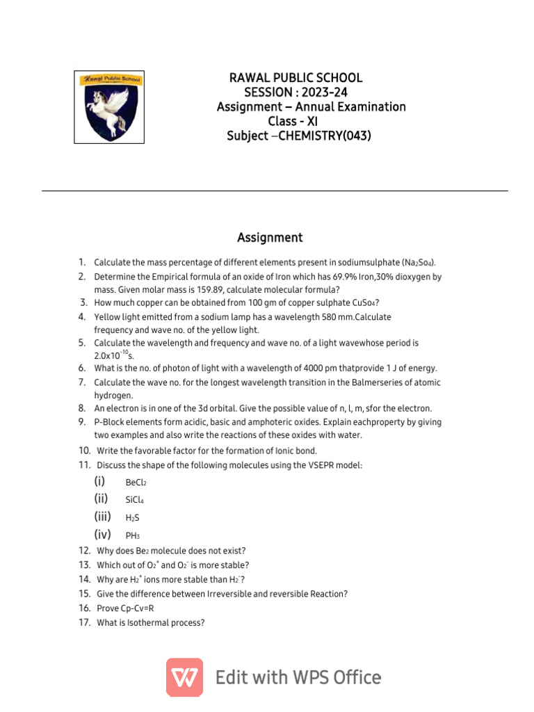 Format - Assignment 1 | PDF | Molecules | Chemical Reactions