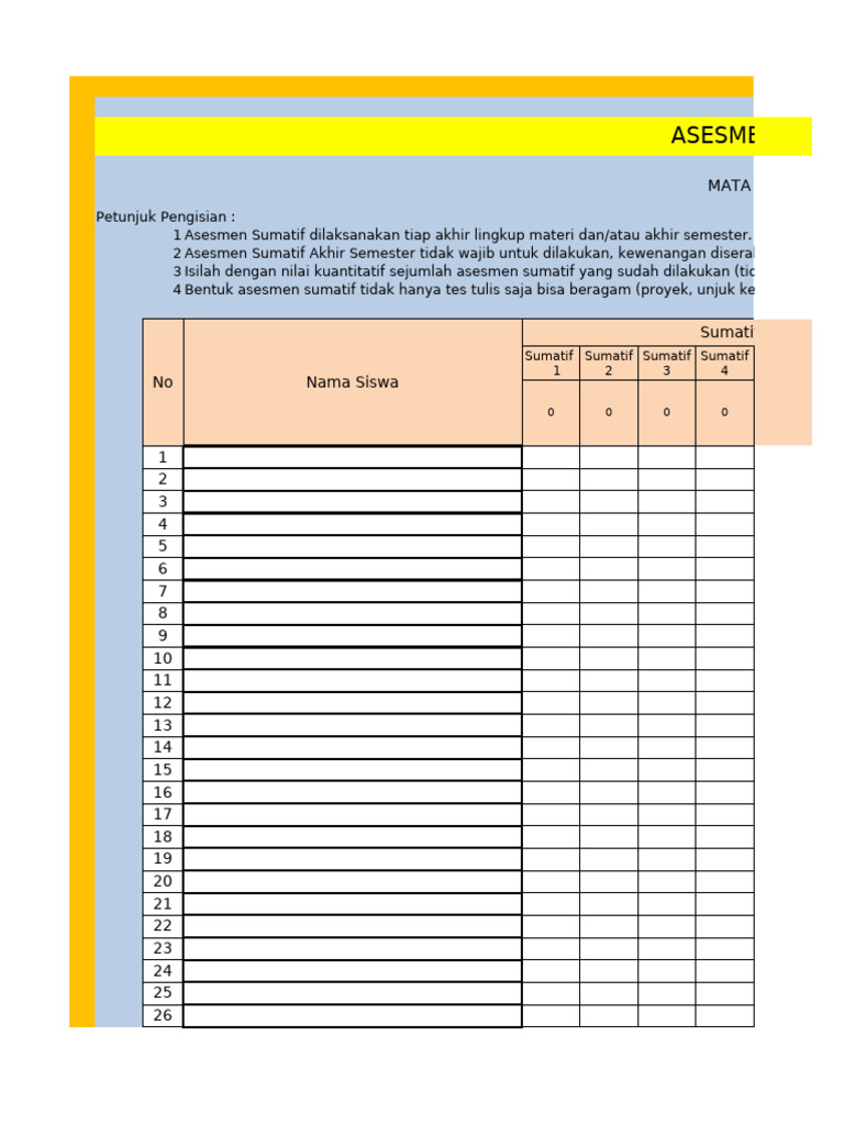 Format Nilai Rapor Asesmen Sumatif | PDF