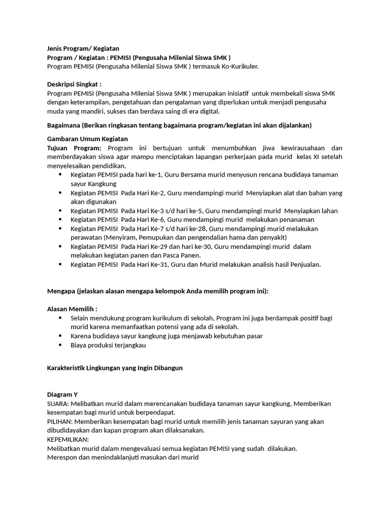 Program PEMISI: Kewirausahaan Siswa SMK | PDF | Karier & Perkembangan ...