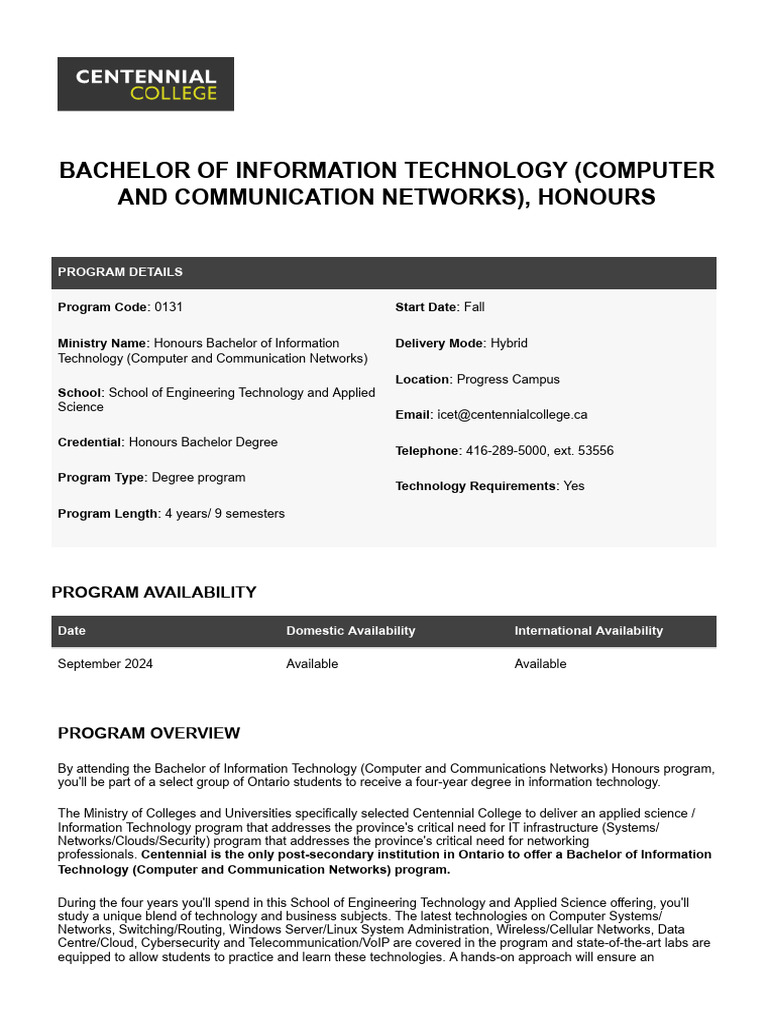 Honours Bachelor of IT Program Overview | PDF | Computer Network ...