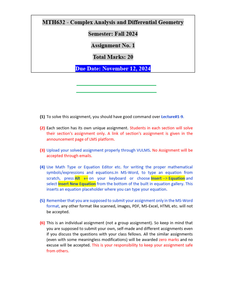 Assignment1 Fall 2024 MTH632 (Nabeela Wali) | PDF | Equations | Mathematics